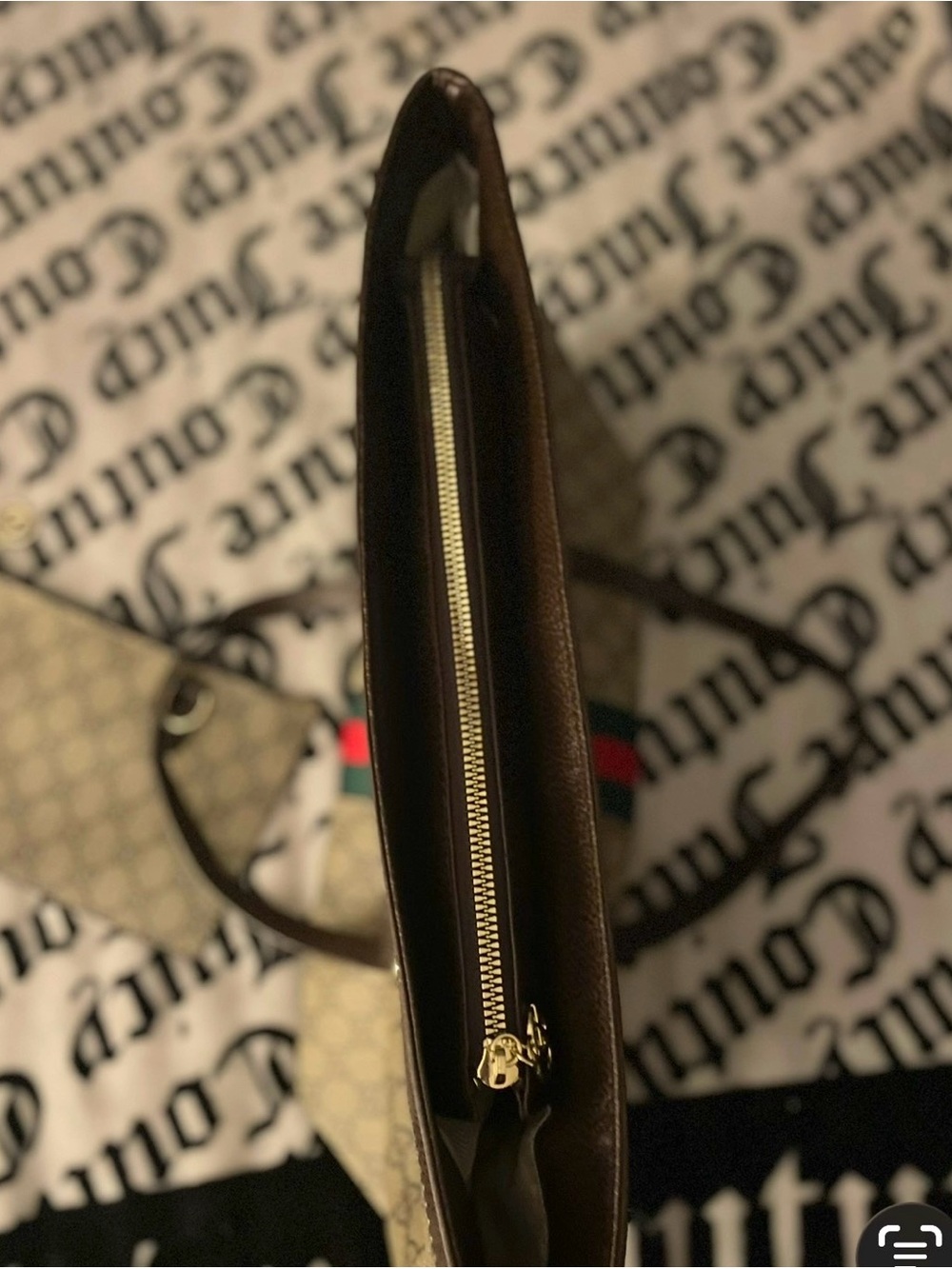 Gucci Brown Beige GG Canvas Tote with Green-Red Stripe - Picture 8 of 9